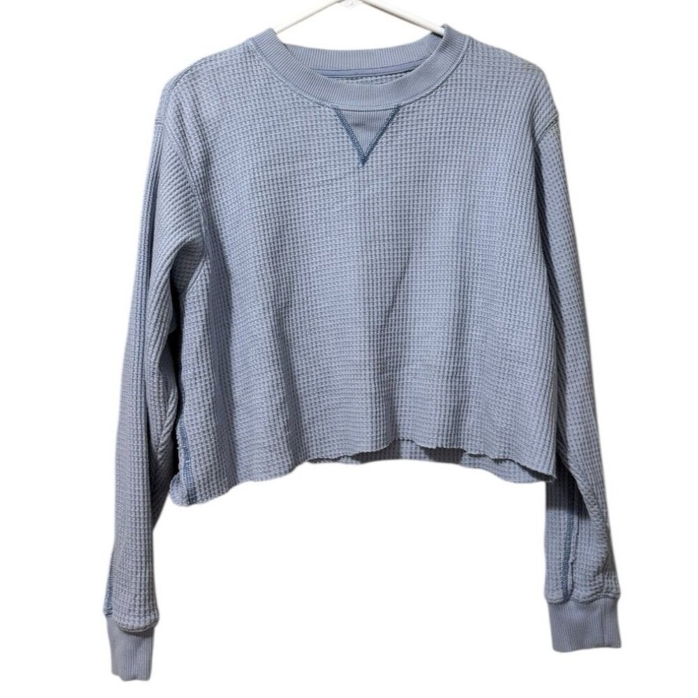 Aerie Waffle Knit Cropped Top‎ Size XXS Long Sleeve Athleisure Preppy Loungewear